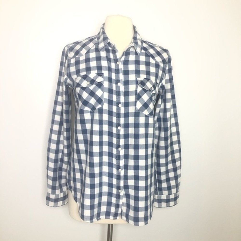 Highland Park Material Girl blue & white button down cotton plaid top medium